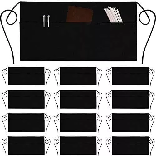 12-pack-server-aprons-with-3-pockets-waist-apron-waiter-waitress-apron-water-res 12 Pack Server Aprons with 3 Pockets - Waist Apron Waiter Waitress Apron Water Resistant Added Long Waist Strap Reinforced Seams Half Apron for Women