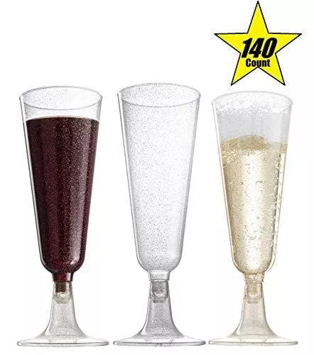 140-pc-plastic-classicware-glass-like-champagne-wedding-parties-toasting-flutes- 140 pc Plastic Classicware Glass Like Champagne Wedding Parties Toasting Flutes Party Cocktail Cups (Gold Glitter)