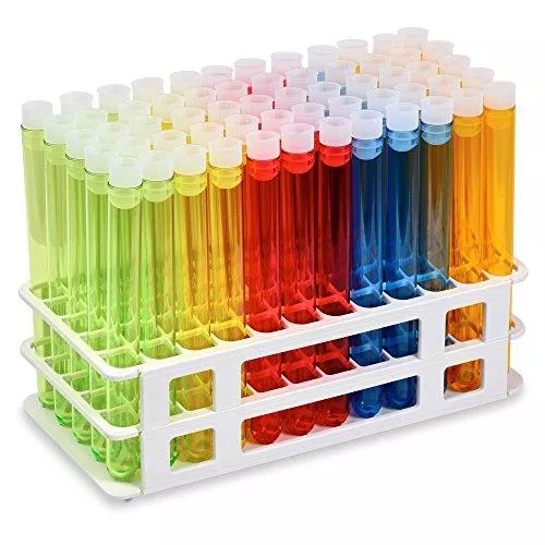 16x150mm-assorted-plastic-ps-tubes-16mm-natural-flange-caps-with-rack-karter-sci 16x150mm Assorted Plastic PS Tubes and 16mm Natural Flange Caps, with Rack Karter Scientific 402S2 (Set of 60)