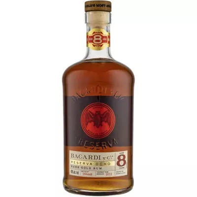 Bacardi Aged Rum Rare Gold Reserva Ocho 8 Yr 80 W/ Gift Tube 750ML