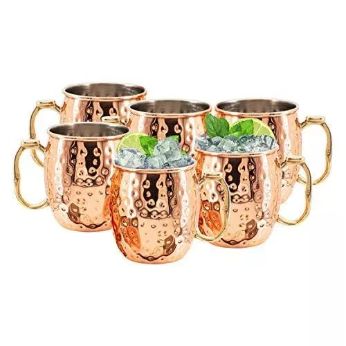 kitchen-science-moscow-mule-mugs-set-6-food-safe-high-grade-stainless-steel-mugs Kitchen Science Moscow Mule Mugs Set of 6| Food Safe | High Grade Stainless Steel Mugs With Pure Copper Plating | Brass Handles With Thumb Rest |19 Oz | Large Size