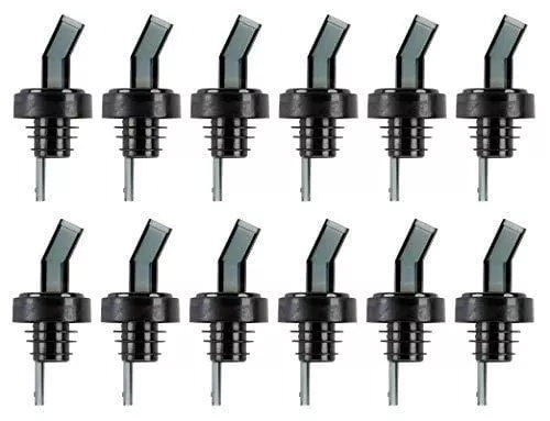 pack-12-screened-liquor-bottle-pourer-black-spout-bottle-pourer-with-collar-scre (Pack of 12) Screened Liquor Bottle Pourer, Black Spout Bottle Pourer with Collar, Screened Pour Spouts by Tezzorio