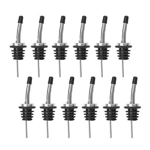 [UPGRADED VERSION] 12 Pack Stainless Steel Classic Bottle Pourers Tapered Spout - Liquor Pourers with Rubber Dust Caps