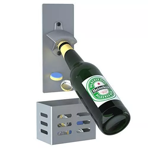 weallbuy-magnetic-bottle-opener-with-cap-catcher-removable-wall-mounted-beer-bot weallbuy Magnetic Bottle Opener with Cap Catcher, Removable Wall Mounted Beer Bottle Opener for Kitchen Fridge, Beer Gifts for Men (silver)