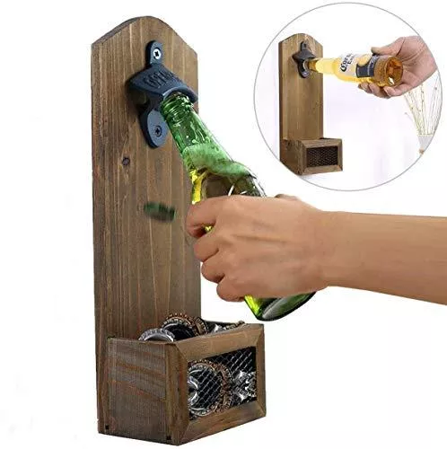 weallbuy-wall-mounted-bottle-opener-with-cap-catcher-vintage-wooden-beer-bottle- weallbuy Wall Mounted Bottle Opener with Cap Catcher, Vintage Wooden Beer Bottle Opener for Bar Kitchen Home Deck Patio