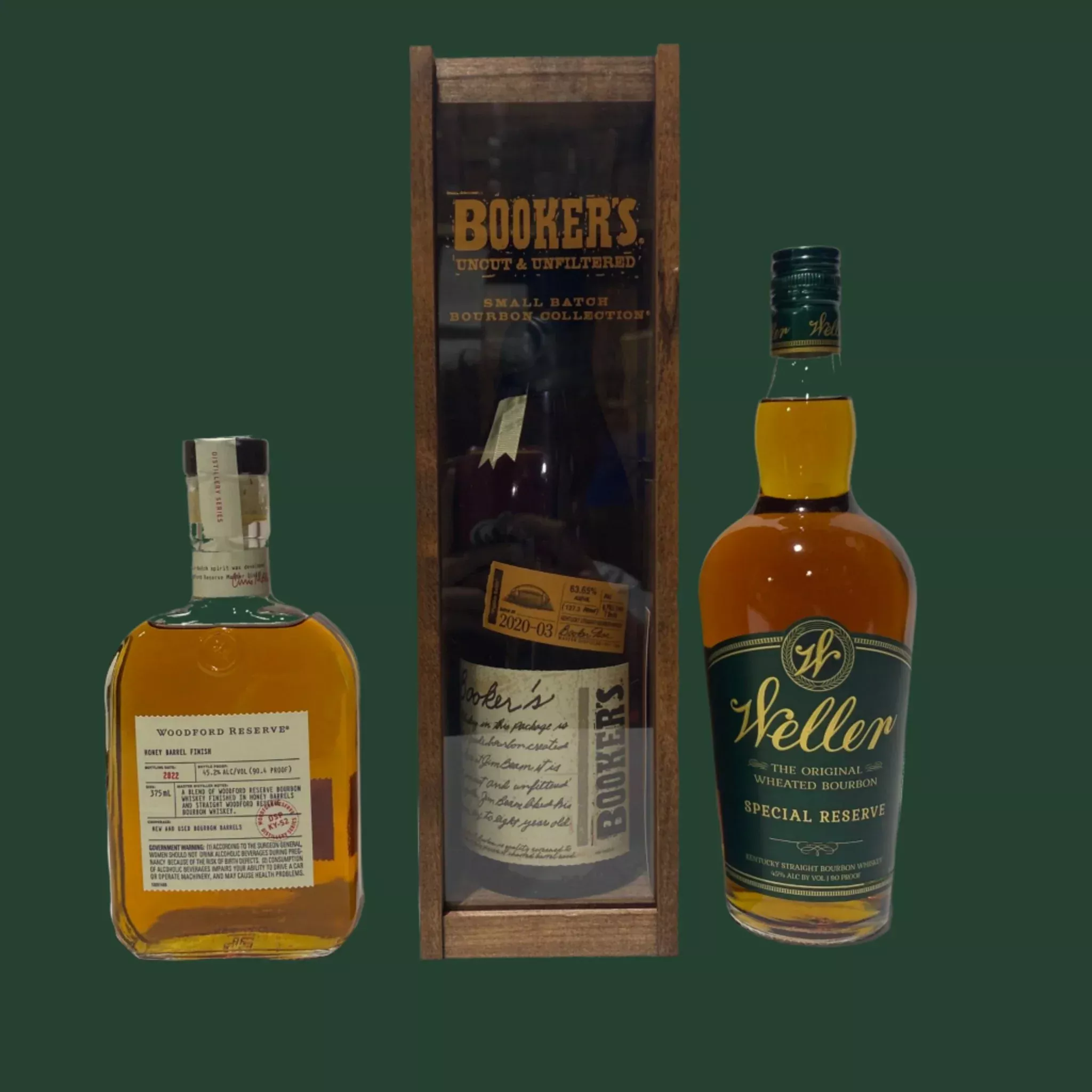 weller-special-reserve-woodford-reserve-honey-booker-s-pigskin-batch-christmas-b Weller Special Reserve, Woodford Reserve Honey & Booker's Pigskin Batch Christmas Bundle 3-Pack
